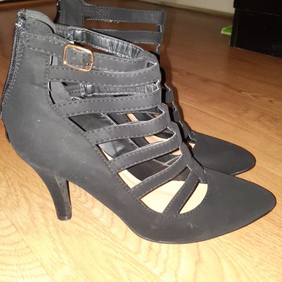TOP Moda Black cage faux suede heels - Picture 3 of 11